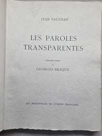 LES PAROLES TRANSPARENTES . Lithographies originales de Georges Braque.