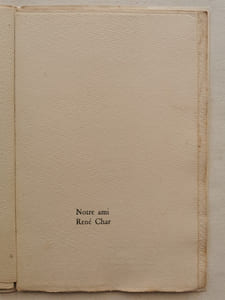 "NOTRE AMI RENE CHAR.
Avec une gravure sur celluloïde de Jean Hugo."