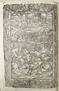 Orlando Furioso, Tutto ricorretto, & di nuoue Figure adornato. Con le Annotationi, gli Avertimenti, & le Dichiarationi di Jeronimo Ruscelli. La Vita dell'Autore descritta dal Signor Giovan Battista Pigna. Gli Scontri de' luoghi mutati dall'Autore dopo la prima impressione. La dichiaratione di tutte le Istorie, & Fauole toccate nel presente libro, fatte da M. Nicolò Eugenico. Di nuouo aggiuntoui Li Cinque Canti del medesimo Autore.