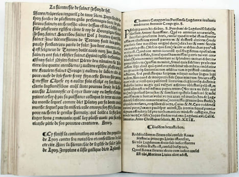 Cy commence ung petit livre de l'antiquité, origine et noblesse de la très antique cité de Lyon, ensemble de la rebeine et conjuration ou rebellion du ...