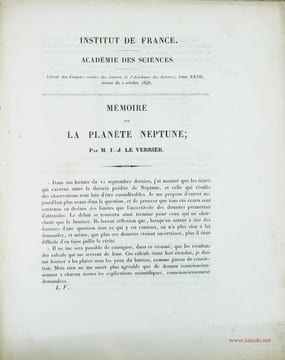 Mémoire sur la planète Neptune.. LE VERRIER, Urbain