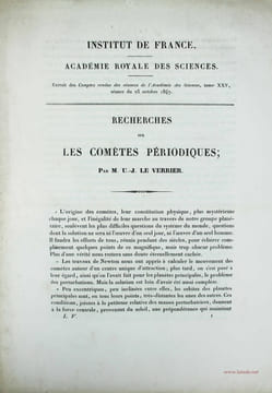 Mémoire sur la planète Neptune.. LE VERRIER, Urbain