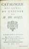Catalogue des Livres du Cabinet de M. de Boze.. BOZE, Claude Gabriel de