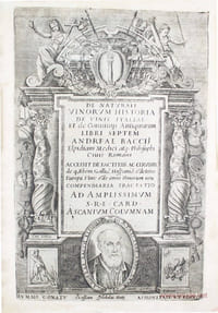 De naturali vinorum historia de vinis Italiae et de conviviis antiquorum libri septem. Accessit de factitiis, ac cervisiis deq. Rheni, Galliae, Hispaniae et de totius Europae vinis et de omni vinorum usu compendiaria tractatio