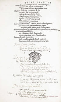 Ausonii burdigalensis, viri consularis, Omnia, quae adhuc in veteribus bibliothecis inveniri potuerunt, Opera ; Adhaec, Symmachi et Pontii Paulani litterae ad Ausonium scriptae : tum Ciceronis, Sulpiciae, aliorumque quorundam veterum carmina nonnulla ; Cruncta ad varia, vetera, novamque exemplaria, emendata, commentariisque illustrata par Eliam Vinetum Santonem.