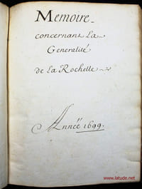 Mémoire concernant la Généralité de La Rochelle. Année 1699.