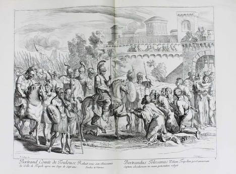Divers sujets tirés de l'Histoire de Toulouse representés en desseins par Raymond la Fage et gravés par François Ertinger.. LA FAGE, Raymond de