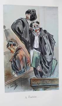 [Caricatures]. Plaignants, Accusés, Témoins à charge, Témoins à décharge, Défenseurs.. LADREYT, Eugène