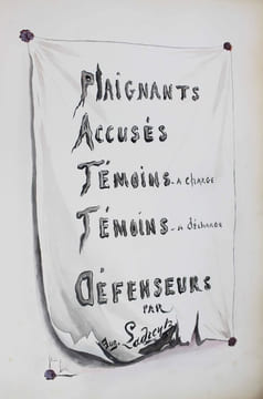 [Caricatures]. Plaignants, Accusés, Témoins à charge, Témoins à décharge, Défenseurs.. LADREYT, Eugène
