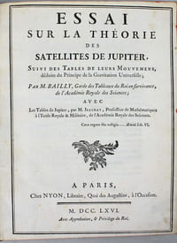 Essai sur la théorie des satellites de Jupiter, suivi des tables de leurs mouvemens, déduits du principe de la gravitation universelle; avec les tables de Jupiter, par M. Jeaurat.
