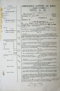 Assurance. Appel de 182... Registre à souche des quittances à remettre aux représentants des assurés.