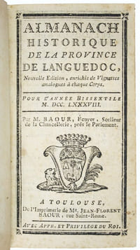 Almanach historique de la province de Languedoc. Nouvelle édition, enrichie de vignettes analogues à chaque corps. Pour l'année M.DCC.LXXXVIII.
