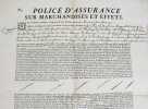 Police d'assurance sur marchandises et effets.. AMERICANA