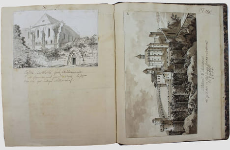 Manuscrit original de ses "Lettres sur les Départemens de la Creuse et du Puy-de-Dôme", avec des dessins originaux.. GAULT DE SAINT-GERMAIN