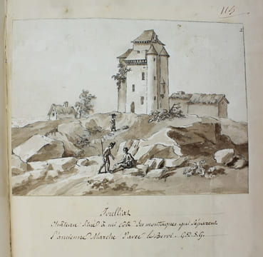 Manuscrit original de ses "Lettres sur les Départemens de la Creuse et du Puy-de-Dôme", avec des dessins originaux.. GAULT DE SAINT-GERMAIN
