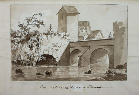 Manuscrit original de ses "Lettres sur les Départemens de la Creuse et du Puy-de-Dôme", avec des dessins originaux.. GAULT DE SAINT-GERMAIN