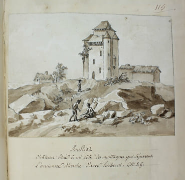 Manuscrit original de ses "Lettres sur les Départemens de la Creuse et du Puy-de-Dôme", avec des dessins originaux.. GAULT DE SAINT-GERMAIN