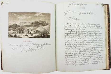 Manuscrit original de ses "Lettres sur les Départemens de la Creuse et du Puy-de-Dôme", avec des dessins originaux.. GAULT DE SAINT-GERMAIN