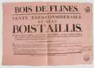 Affiche de vente de bois.. FORETS, DOUAI