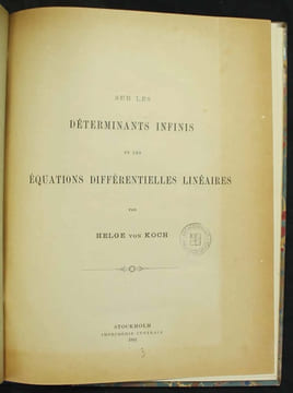 Sur la convergence des déterminants infinis. Rendiconti del circolo matematico di Palermo.. KOCH, Helge von