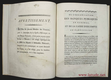 De l'organisation des banques publiques en général et de la Caisse d'Escompte en particulier.. LAVOISIER, Antoine-Laurent