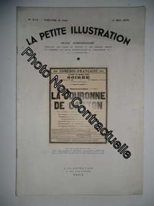 La Petite illustration théâtrale N° 346 : La couronne de carton pièce de Jean Sarment. 12 mai 1934. (Théâtre Périodiques Periodicals)