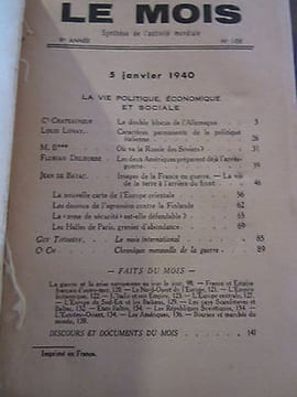 Le mois Synthèse de l'Activité mondiale du 1er Décembre 39 au 1er Janvier 1940. undefined