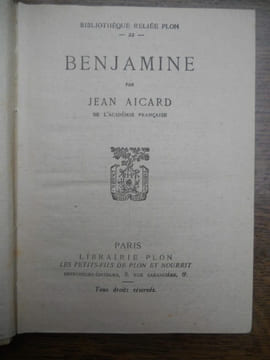 benjamine Bibliothèque Reliée n22. Jean Aicard