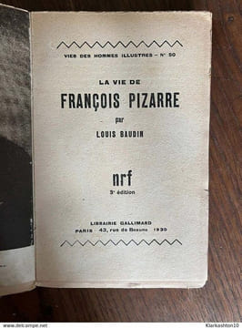 Louis baudin La vie de François pizarre Librairie Gallimard. undefined