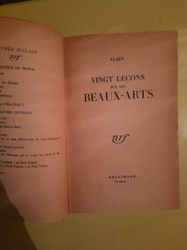 Alain Vingt Leçons sur les beaux arts gallimard. undefined