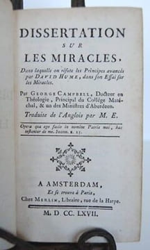 George Campbell 1767 DISSERTATION SUR LES MIRACLES essai contre. David Hume