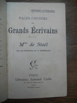 Pages choisies des Grands écrivains Madame de staël libr Armand colin. undefined