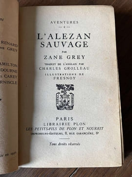 L'Alezan sauvage Librairie Plon. Zane Grey