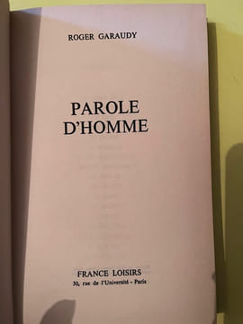 Parole d'homme France Loisirs. Roger Garaudy