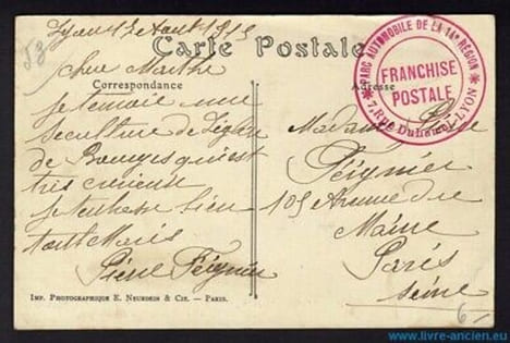 CPA avec FRANCHISE POSTALE Parc Automobile de la 14e Région à LYON. undefined