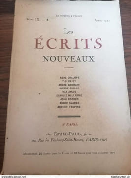 Les écrits nouveaux Tome IX 4 avril 1922 émile paul. undefined