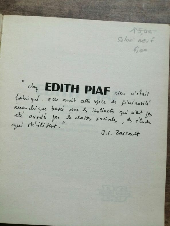 Livre 'Edith Piaf : Poésie Et Chansons' N°25 (Seghers 1974) - Signé Par Jean-Louis Barrault, état Correct