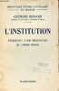L'institution. Fondement D'un Rénovation de L'ordre social. 