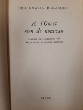 A l'ouest rien de nouveau. Remarque Erich Maria