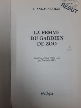 La femme du gardien de zoo. Ackerman Diane Odin Jacqueline