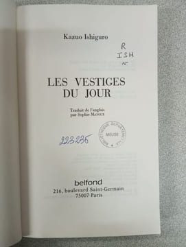 Les vestiges du jour. Ishiguro Kazuo
