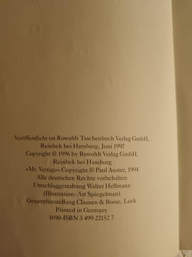 Mr. Vertigo. Schmitz Werner Auster Paul
