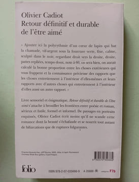 Retour Definitif ET Durable De L'Etre Aime. Cadiot Olivier