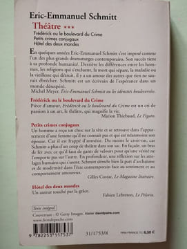 Théâtre Tome 3 : Frédérick ou le Boulevard du Crime ; Hôtel des Deux Mondes ; Petits crimes conjugaux. Eric-emmanuel Schmitt