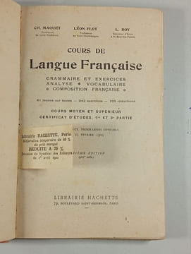 Cours de Langue Française. MAQUET FLOT & ROY