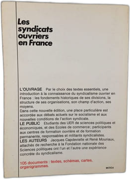 Les syndicats ouvriers en France. Jacques Capdeville et René Mouriaux
