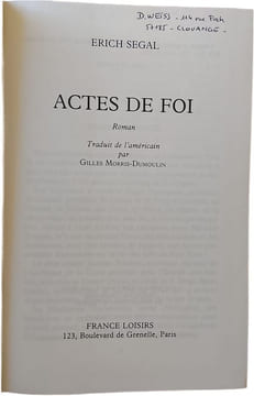 Actes de foi. Erich Segal