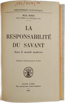 La responsabilité du savant dans le monde moderne. Max Born
