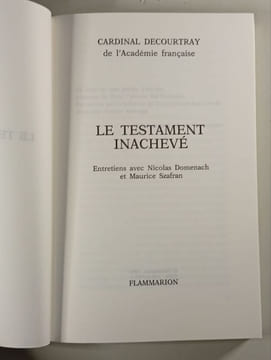 Le Testament inachevé. Cardinal Decourtray