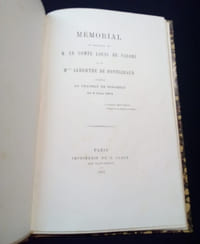 Mémorial du mariage de M. Le Comte Louis de Valori et de Mlle Alberthe de Pontgibaud célébré au chateau de Fontenay le 6 Juin 1874